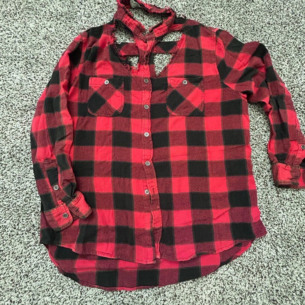Vintage Havana Red and Black Checkered Kids Button Down Shirt